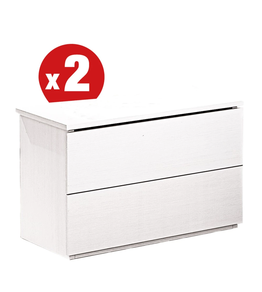 Set di 2 comodini "giotto" 2 cassetti bianco fiammato, 49x38x41 cm